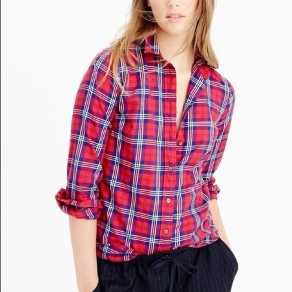 J. Crew- Red and Blue Plaid Button Down Shirt Size S